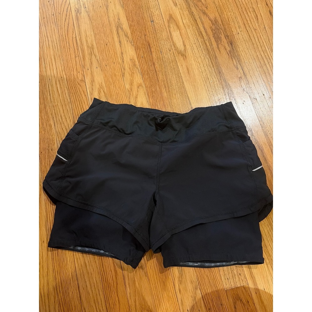 Athleta Black 2-in-1 Running Shorts Womens Medium Built-in Liner  Zip Pocket